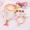 Children'S Necklace Mermaid Tail Pearl Necklace Bracelet Ring Earring Set