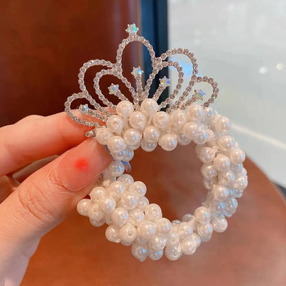 Children'S Princess Crown Hair Accessories Pearl Ball Hair Loop Hair Rope Little Girl Hair  Pearl Crown