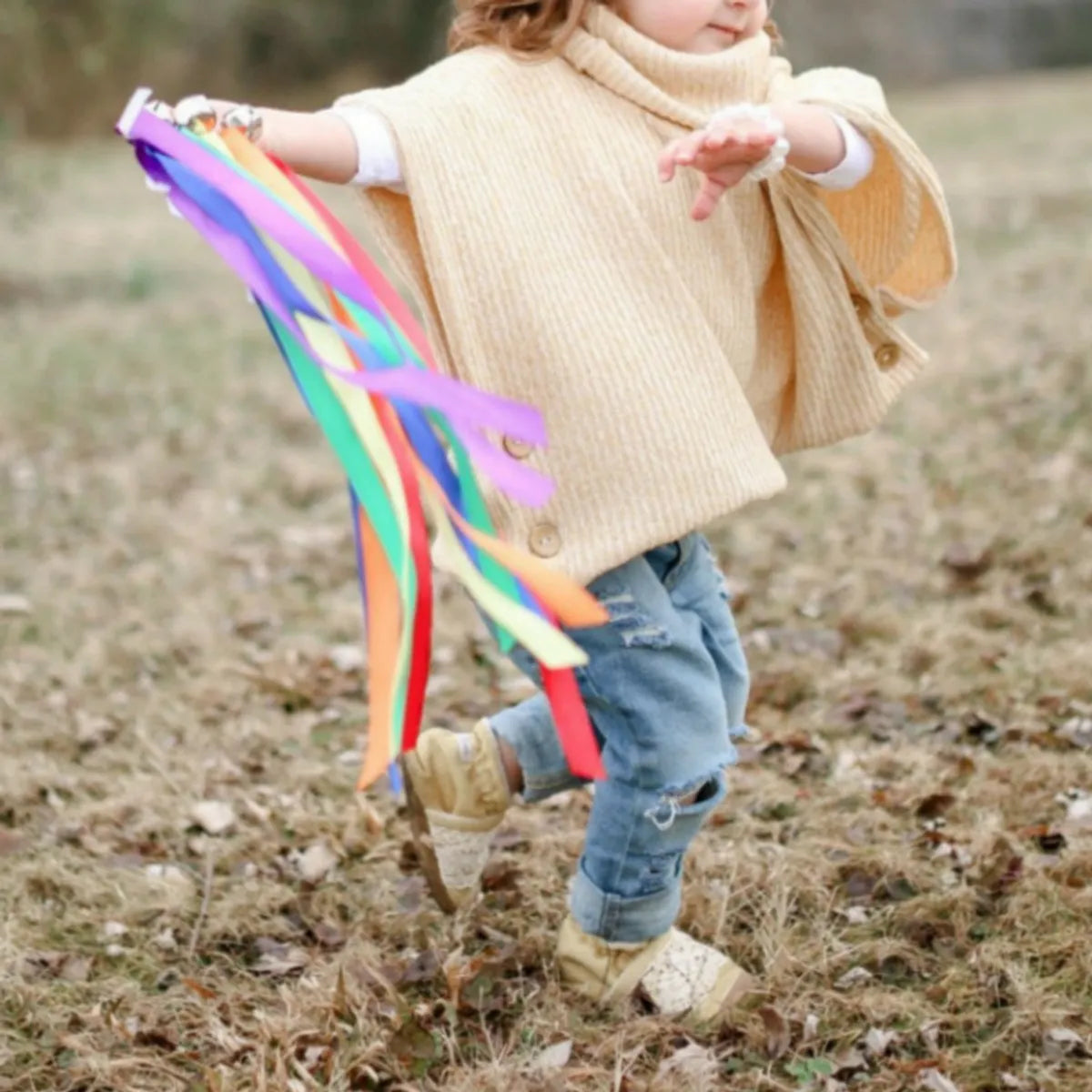 Children'S Ribbon Rainbow Circle Hand Kite Early Education Rainbow Kite Toy Hearing Vision Training