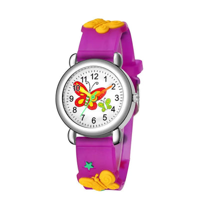 Children'S Watch Cute Butterfly Pattern Quartz Watch Color Butterfly Plastic Band Student Watch