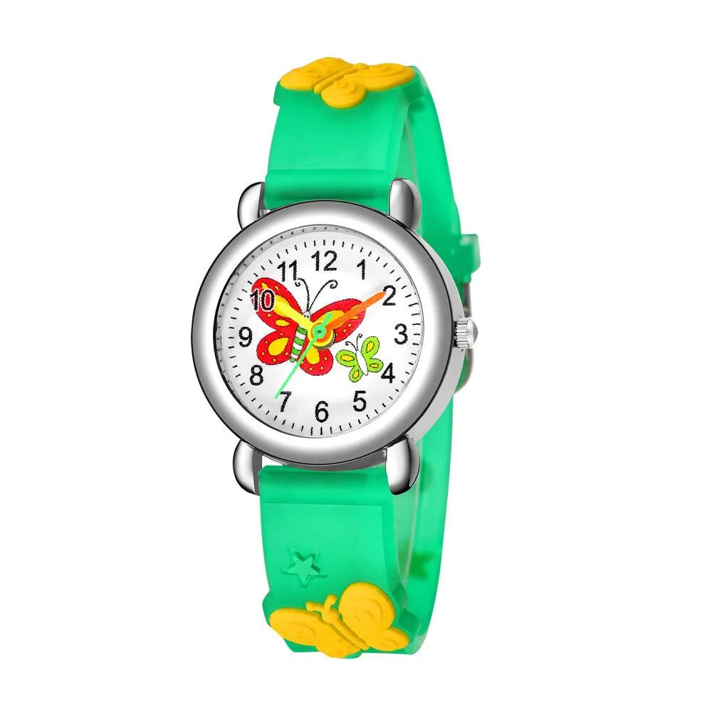 Children'S Watch Cute Butterfly Pattern Quartz Watch Color Butterfly Plastic Band Student Watch