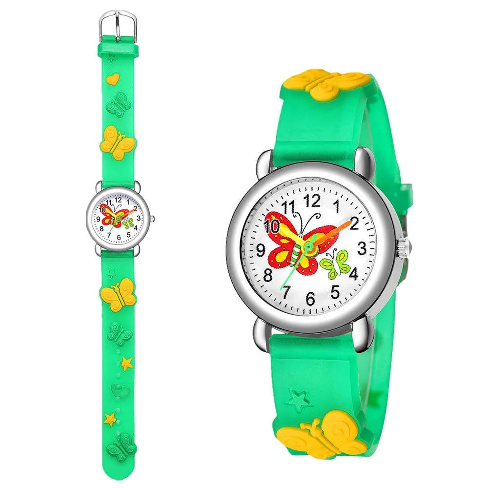 Children'S Watch Cute Butterfly Pattern Quartz Watch Color Butterfly Plastic Band Student Watch