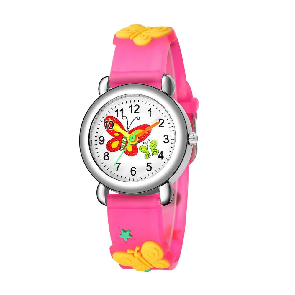 Children'S Watch Cute Butterfly Pattern Quartz Watch Color Butterfly Plastic Band Student Watch