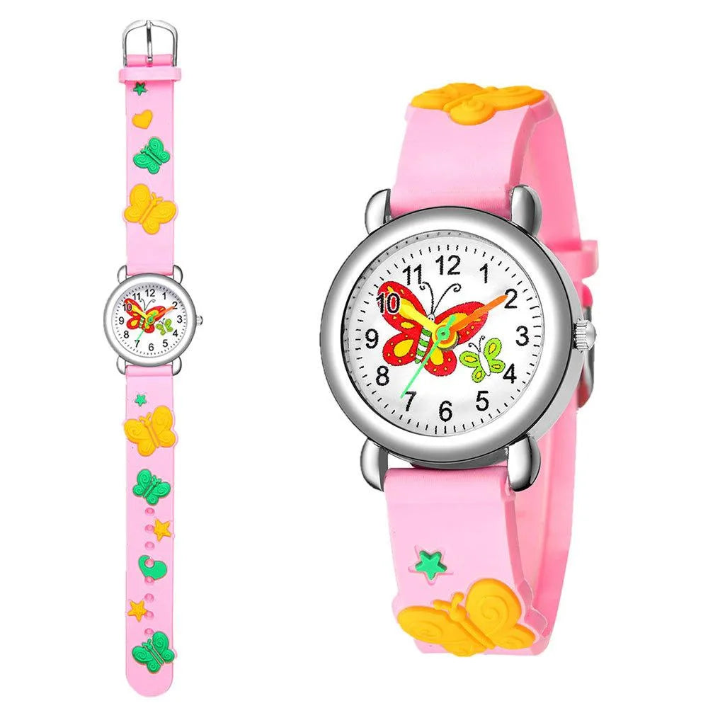 Children'S Watch Cute Butterfly Pattern Quartz Watch Color Butterfly Plastic Band Student Watch