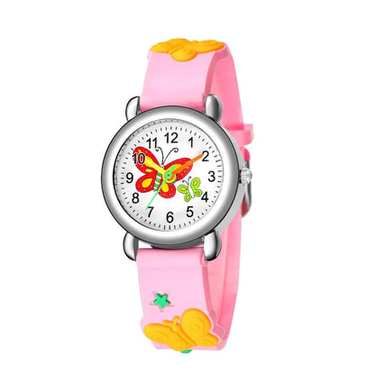 Children'S Watch Cute Butterfly Pattern Quartz Watch Color Butterfly Plastic Band Student Watch