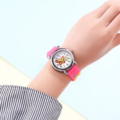 Children'S Watch Cute Butterfly Pattern Quartz Watch Color Butterfly Plastic Band Student Watch