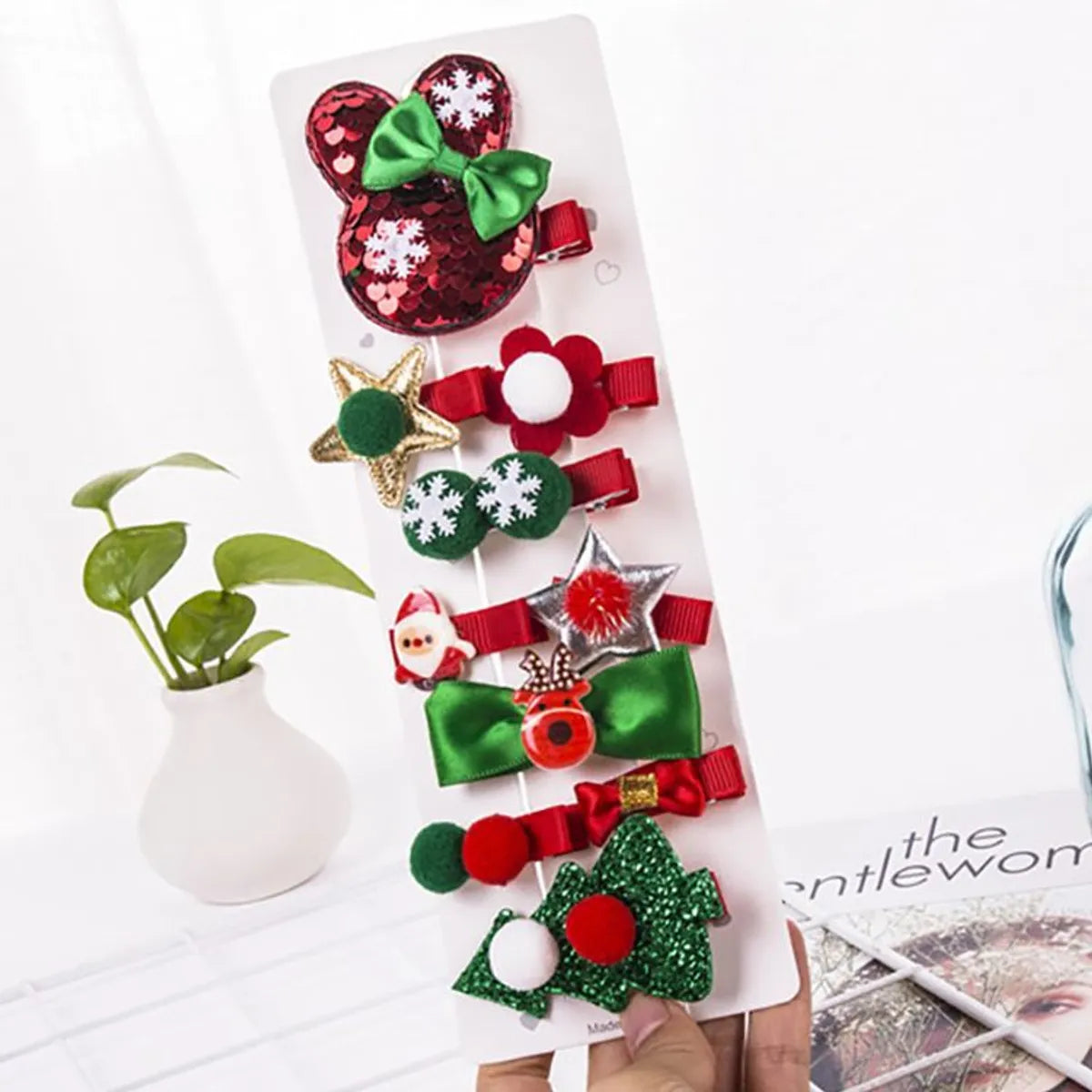 Children Unisex Cute Christmas Hat Santa Claus Cloth Hair Clip