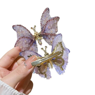 Children Unisex Sweet Butterfly Metal Chain Inlay Rhinestones Hair Clip