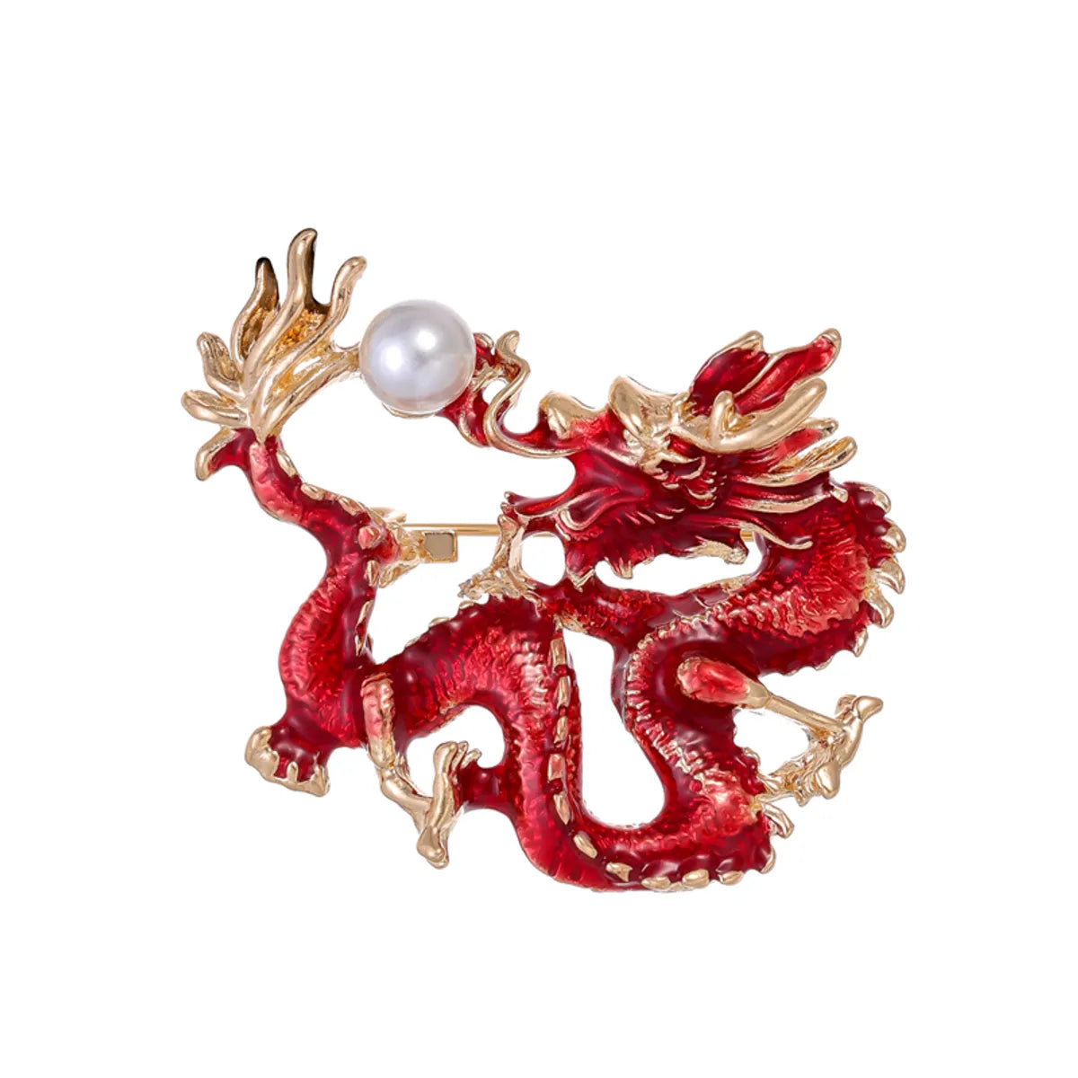 Chinoiserie Animal Dragon Alloy Inlay Rhinestones Pearl Adults Unisex Corsage Brooches Collar Pin