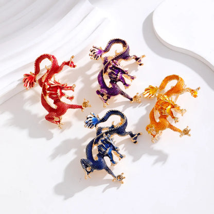 Chinoiserie Animal Dragon Alloy Inlay Rhinestones Pearl Adults Unisex Corsage Brooches Collar Pin