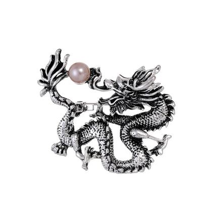 Chinoiserie Animal Dragon Alloy Inlay Rhinestones Pearl Adults Unisex Corsage Brooches Collar Pin