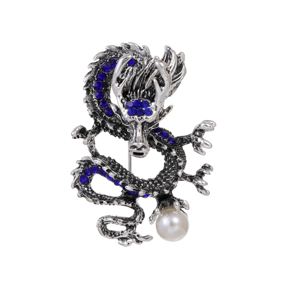 Chinoiserie Animal Dragon Alloy Inlay Rhinestones Pearl Adults Unisex Corsage Brooches Collar Pin