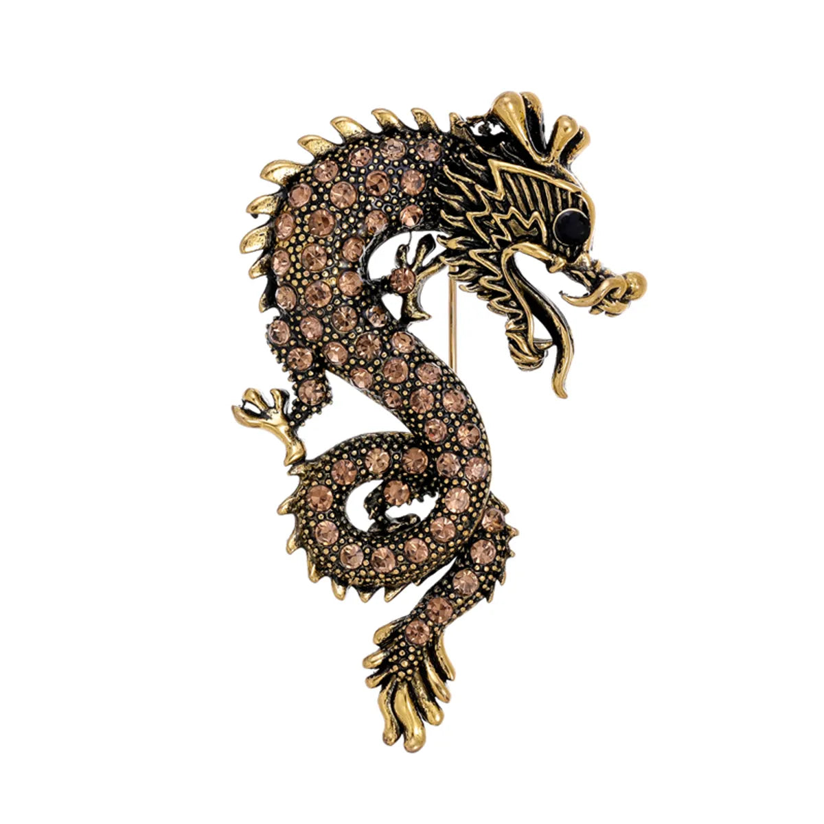 Chinoiserie Animal Dragon Alloy Inlay Rhinestones Pearl Adults Unisex Corsage Brooches Collar Pin