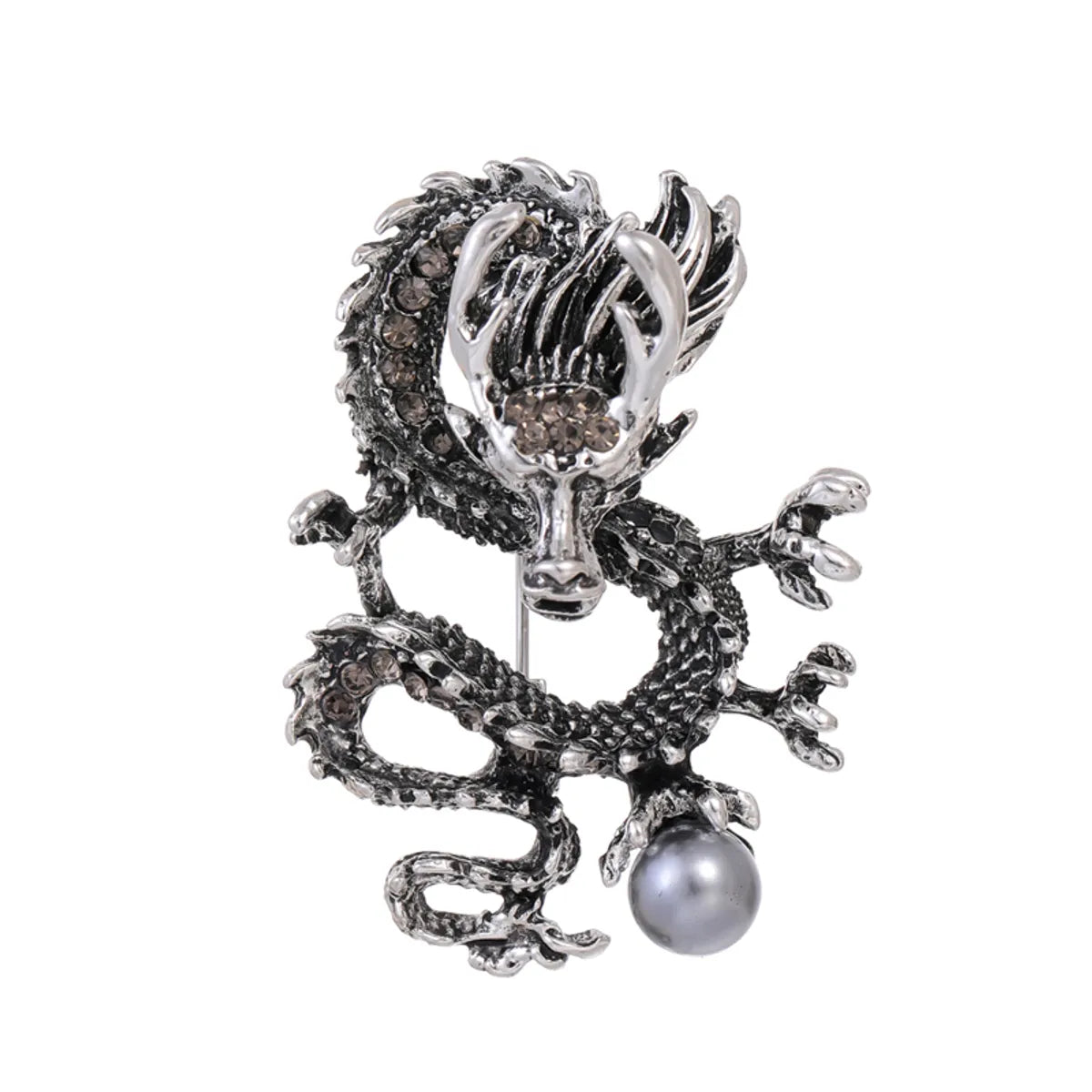 Chinoiserie Animal Dragon Alloy Inlay Rhinestones Pearl Adults Unisex Corsage Brooches Collar Pin