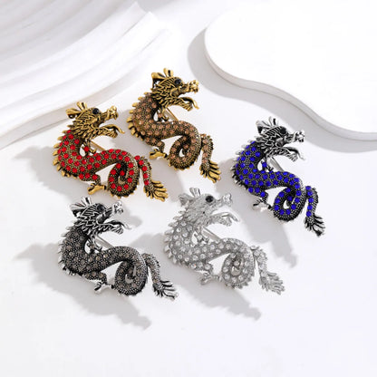 Chinoiserie Animal Dragon Alloy Inlay Rhinestones Pearl Adults Unisex Corsage Brooches Collar Pin