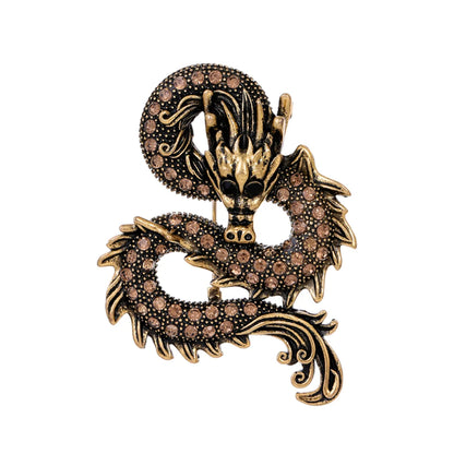 Chinoiserie Animal Dragon Alloy Inlay Rhinestones Pearl Adults Unisex Corsage Brooches Collar Pin