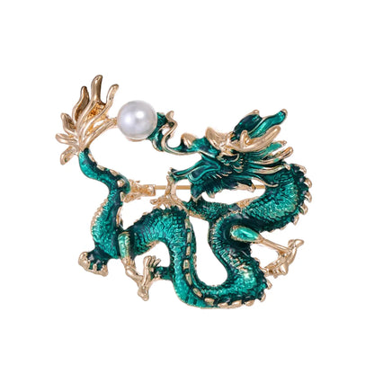 Chinoiserie Animal Dragon Alloy Inlay Rhinestones Pearl Adults Unisex Corsage Brooches Collar Pin