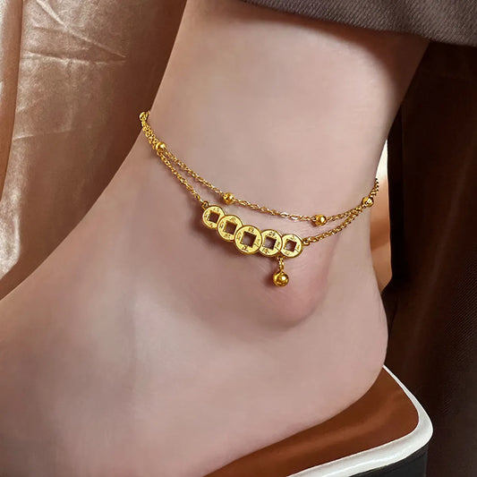 Chinoiserie Coin Stainless Steel Plating Women'S Anklet