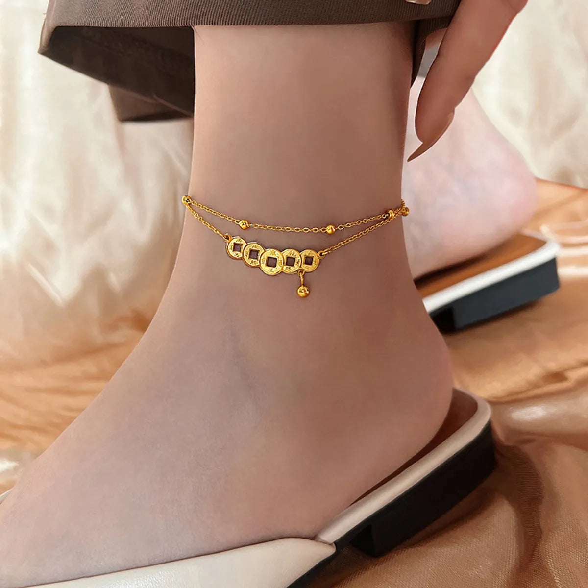 Chinoiserie Coin Stainless Steel Plating Women'S Anklet