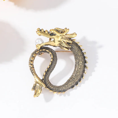 Chinoiserie Dragon Alloy Inlay Artificial Pearls Unisex Brooches