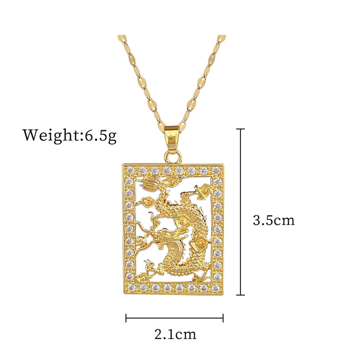 Chinoiserie Dragon Titanium Steel Copper Artificial Gemstones Pendant Necklace In Bulk