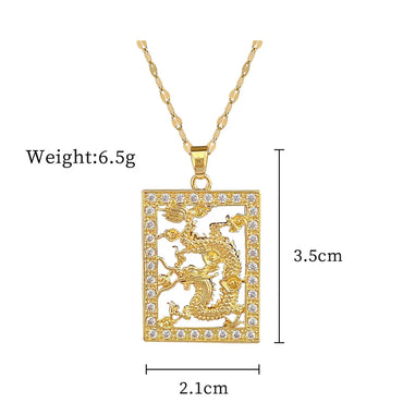 Chinoiserie Dragon Titanium Steel Copper Artificial Gemstones Pendant Necklace In Bulk