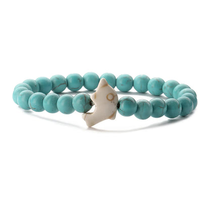 Chinoiserie Ethnic Style Classic Style Round Dolphin Turquoise Agate Beaded Unisex Bracelets