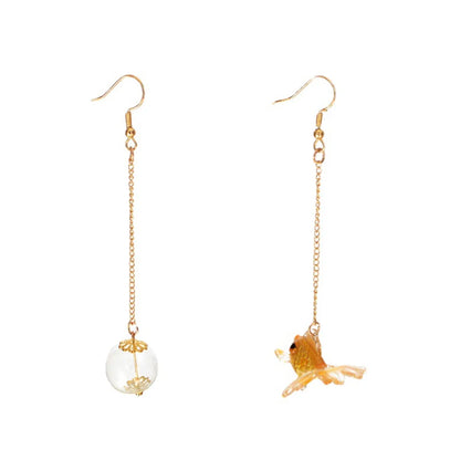 Chinoiserie Fish Resin Asymmetrical Women's Drop Earrings 1 Pair