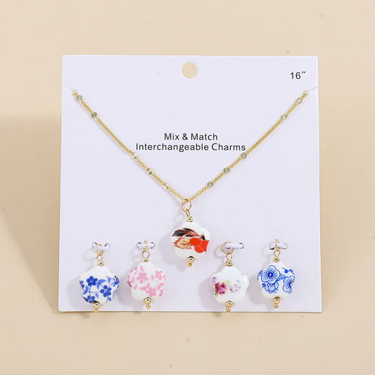 Chinoiserie Flower Alloy Plating Women'S Pendant Necklace 1 Set