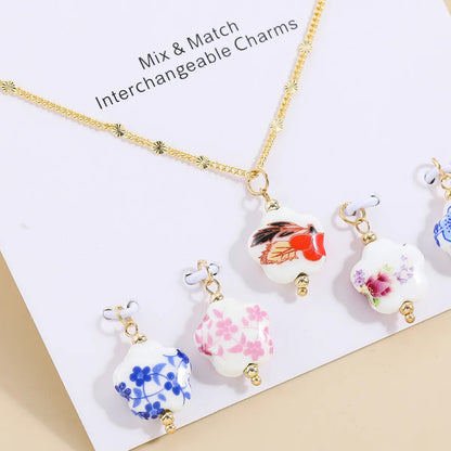 Chinoiserie Flower Alloy Plating Women'S Pendant Necklace 1 Set