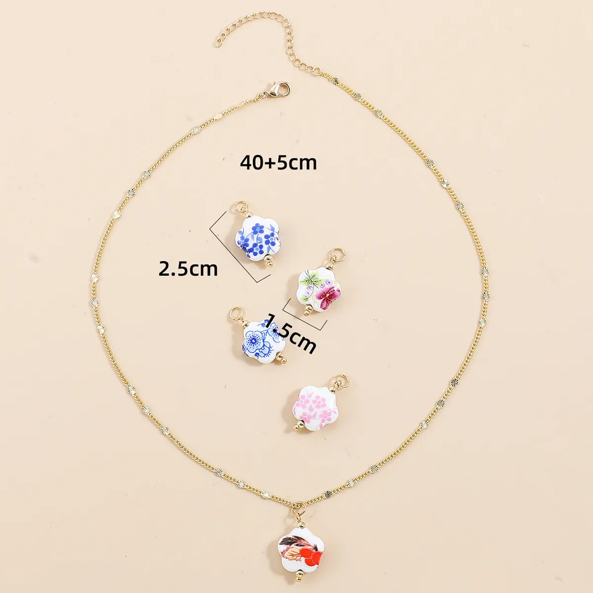 Chinoiserie Flower Alloy Plating Women'S Pendant Necklace 1 Set