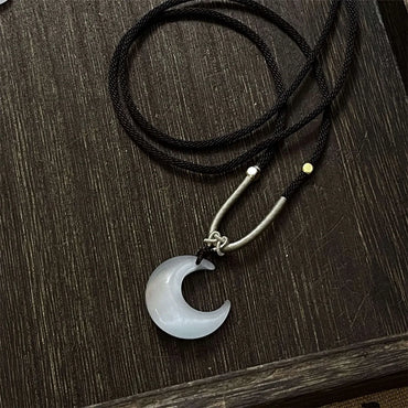 Chinoiserie Geometric Moon Opal Couple Pendant Necklace