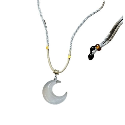 Chinoiserie Geometric Moon Opal Couple Pendant Necklace