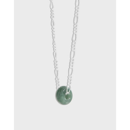 Chinoiserie Geometric Sterling Silver Inlay Jade Necklace