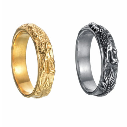 Chinoiserie Retro Ethnic Style Solid Color Dragon 304 Stainless Steel Plating Gold Plated Men'S Rings