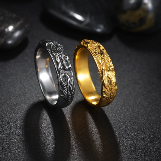 Chinoiserie Retro Ethnic Style Solid Color Dragon 304 Stainless Steel Plating Gold Plated Men'S Rings