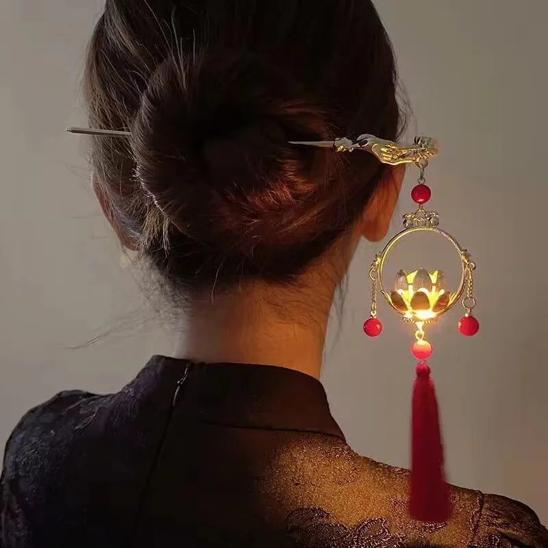 Chinoiserie Retro Geometric Alloy Tassel Hairpin