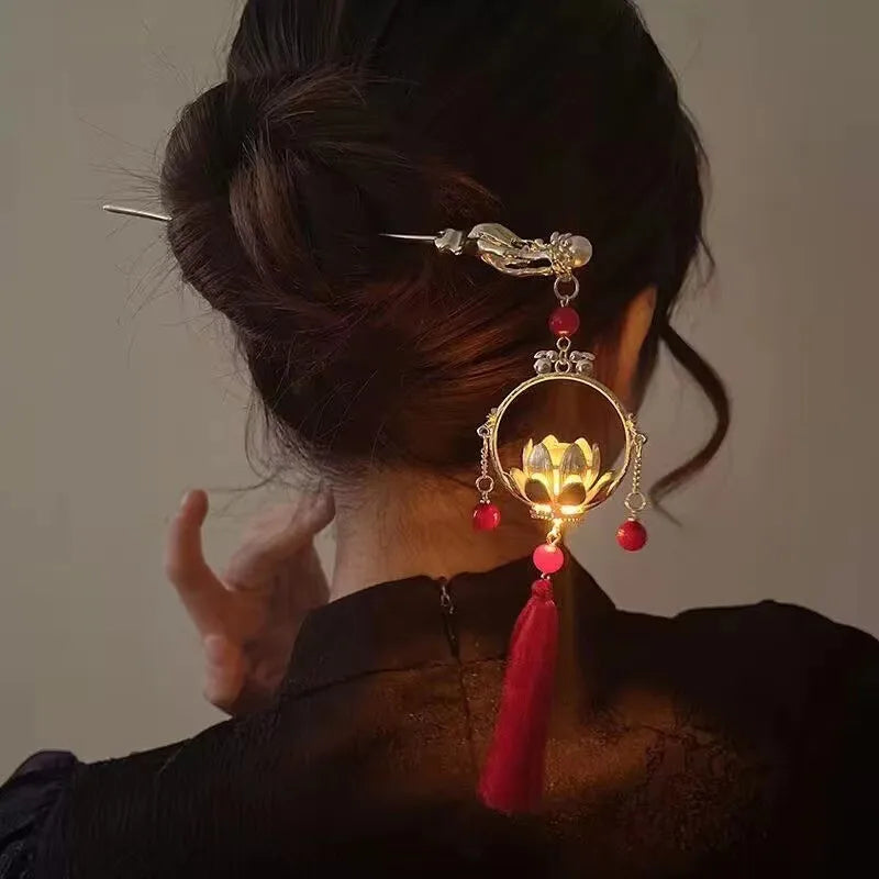 Chinoiserie Retro Geometric Alloy Tassel Hairpin