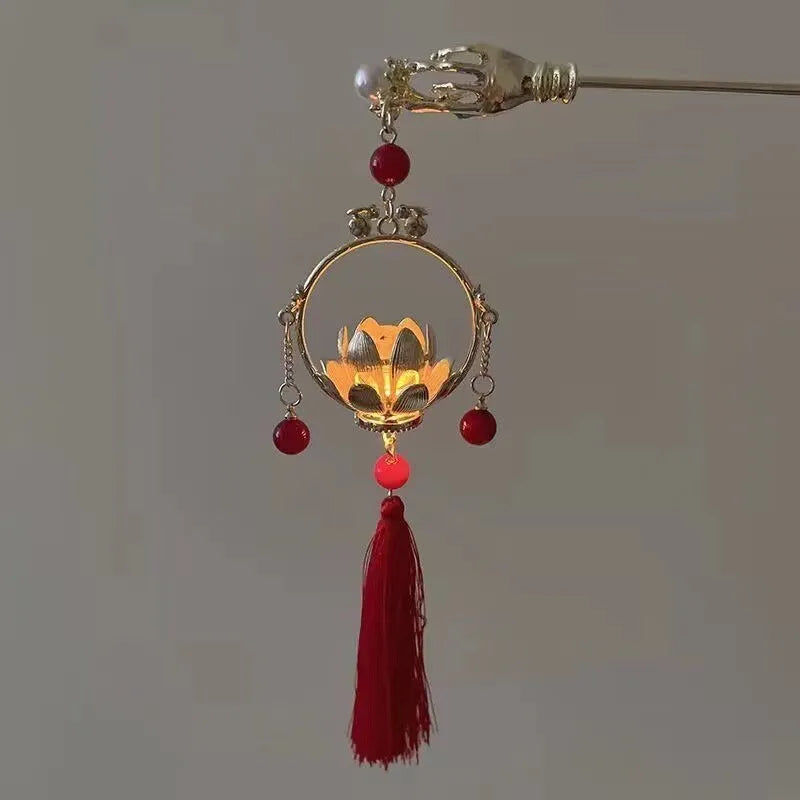 Chinoiserie Retro Geometric Alloy Tassel Hairpin