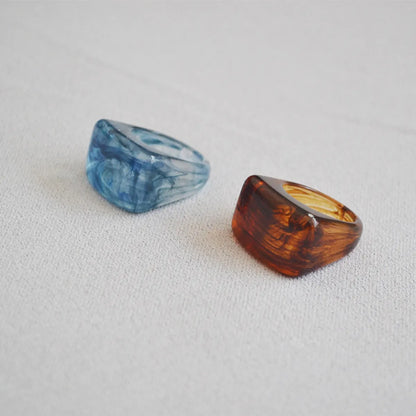 Chinoiserie Retro Geometric Resin Epoxy Unisex Rings