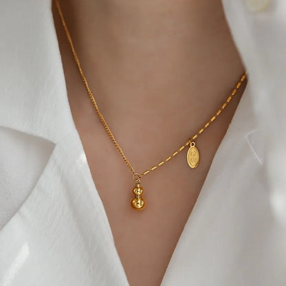 304 Stainless Steel 18K Gold Plated Chinoiserie Simple Style Plating Chinese Character Gourd Pendant Necklace