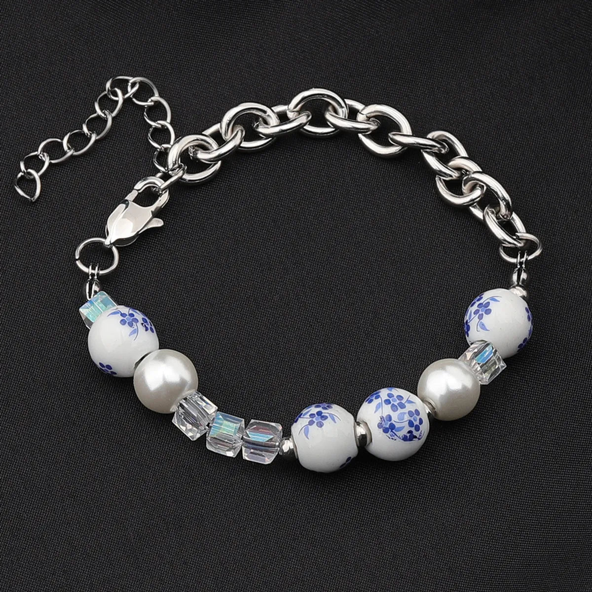 Chinoiserie Simple Style Flower Stainless Steel Bracelets Necklace