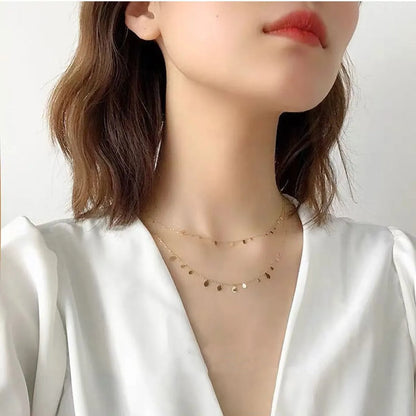 Chocker Texture Cold Style Niche Necklace Small Round Slice Necklace Clavicle Chain Titanium Steel Girl Versatile Style Ornament