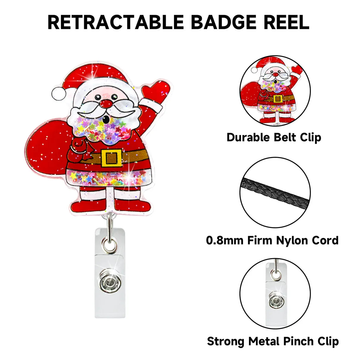 Christmas Acrylic Quicksand Snowman Christmas Tree Socks Elk Bell Telescopic Clip Rotating Can Buckle Certificate