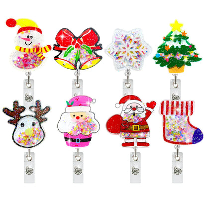 Christmas Acrylic Quicksand Snowman Christmas Tree Socks Elk Bell Telescopic Clip Rotating Can Buckle Certificate