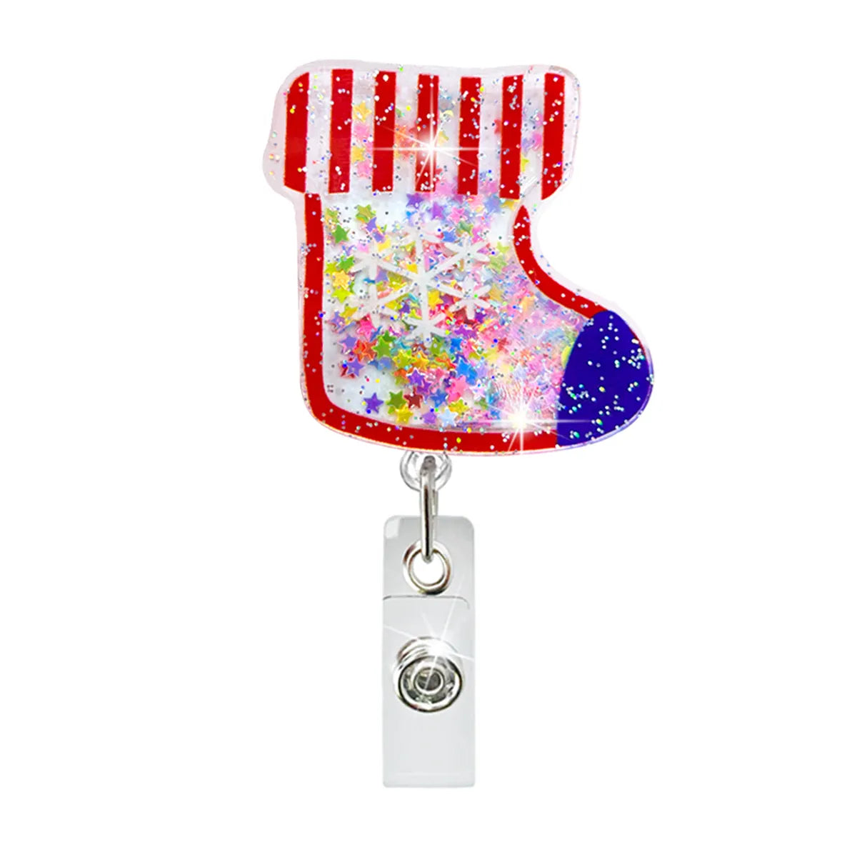 Christmas Acrylic Quicksand Snowman Christmas Tree Socks Elk Bell Telescopic Clip Rotating Can Buckle Certificate