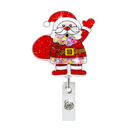 Christmas Acrylic Quicksand Snowman Christmas Tree Socks Elk Bell Telescopic Clip Rotating Can Buckle Certificate