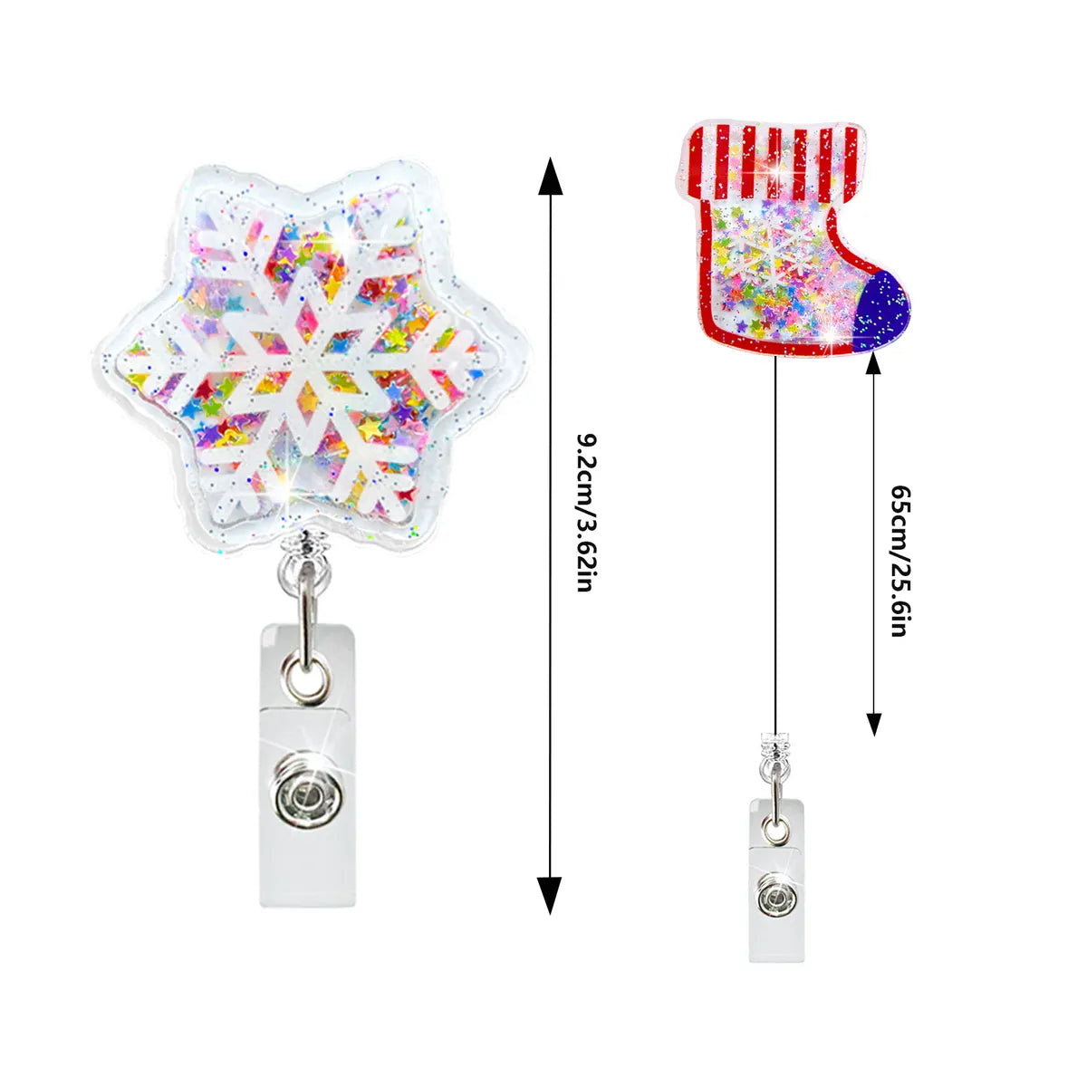 Christmas Acrylic Quicksand Snowman Christmas Tree Socks Elk Bell Telescopic Clip Rotating Can Buckle Certificate