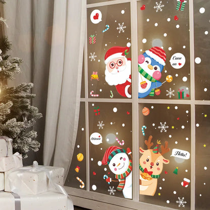 Christmas Cartoon Penguin Santa Claus Elk Pvc Window Stickers Door Sticker