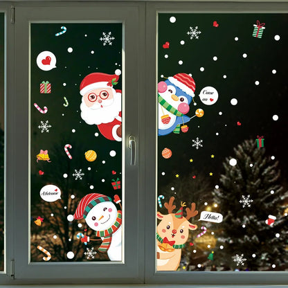 Christmas Cartoon Penguin Santa Claus Elk Pvc Window Stickers Door Sticker